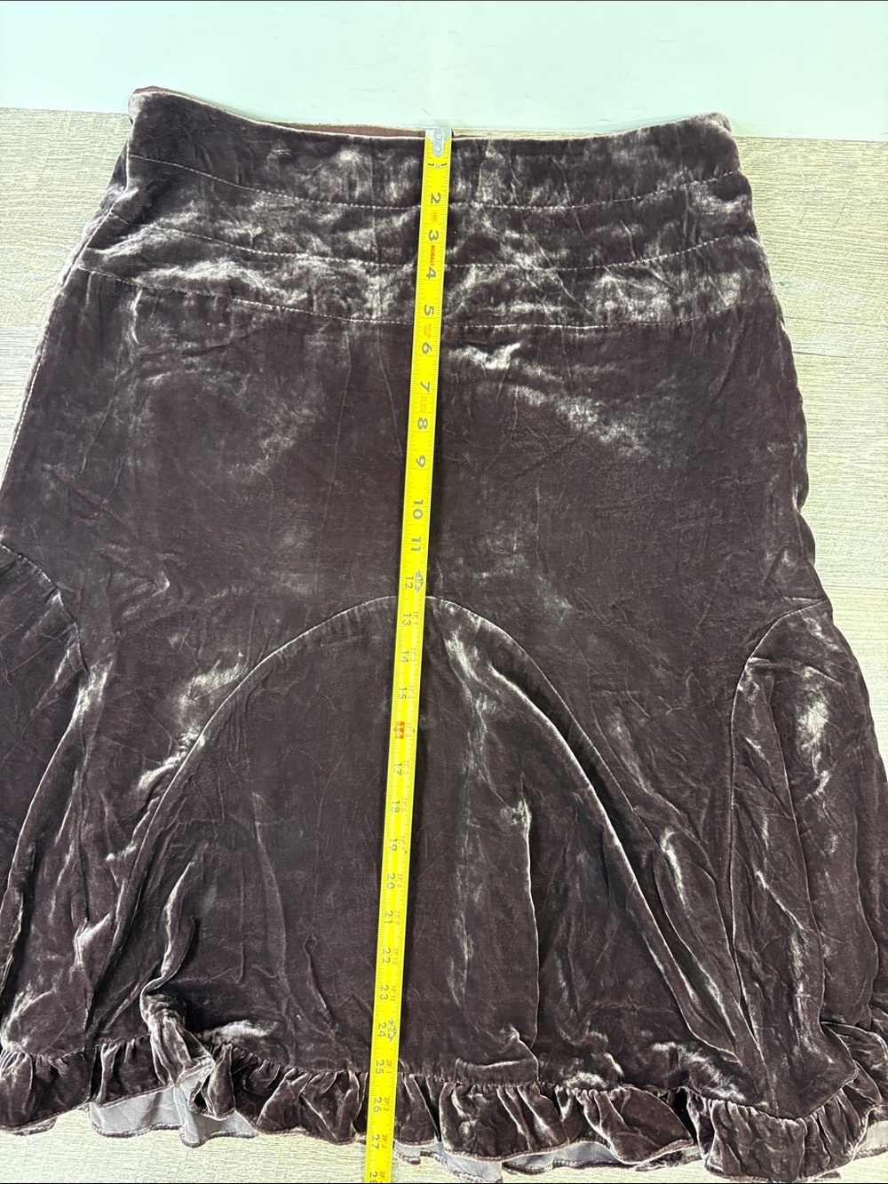 SOLD IN STORE Neely Brown Silk Blend Velvet Ruffle Hem Midi Skirt M - Picture 10 of 10